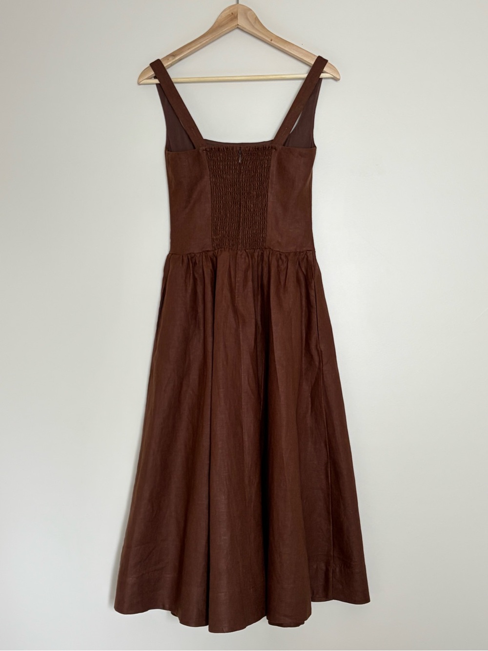NEW Reformation Janu Square Neck Midi Linen Dress Chocolate Cake Brown US 2 UK 6 - Picture 7 of 13